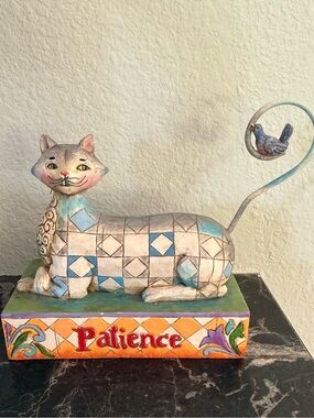 Vintage Jim Shore Heartwood Creek “Patience” Cat & Blue Bird Sculpture